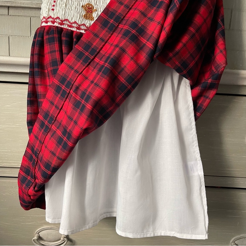 Rachel Riley Girls Gingerbread Tartan Puff Sleeve Smocked Holiday Dress, Red - Picture 15 of 15